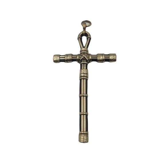 7" Crucifix Cross Pendant Black Leather Silver Floral - Picture 3 of 3